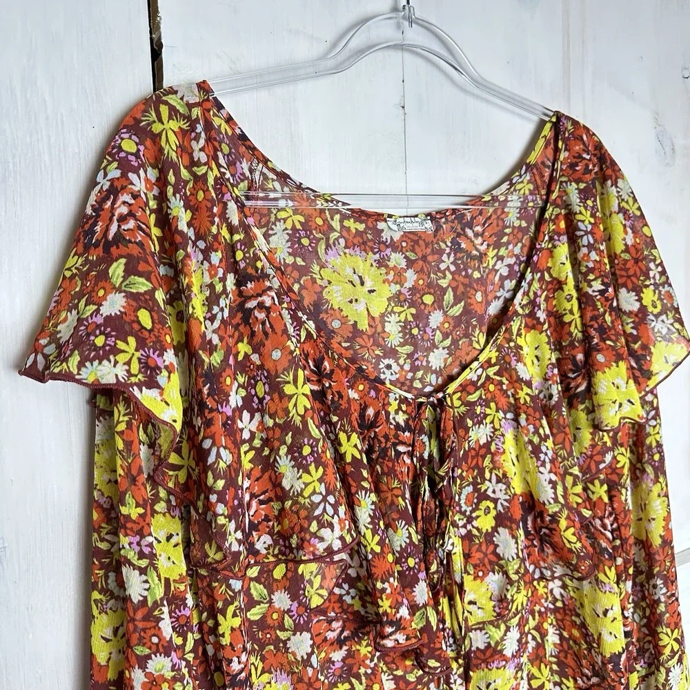 NWOT Free People Say It To Me Bodysuit‎ Sz Large Red Sienna Floral Long Sleeve